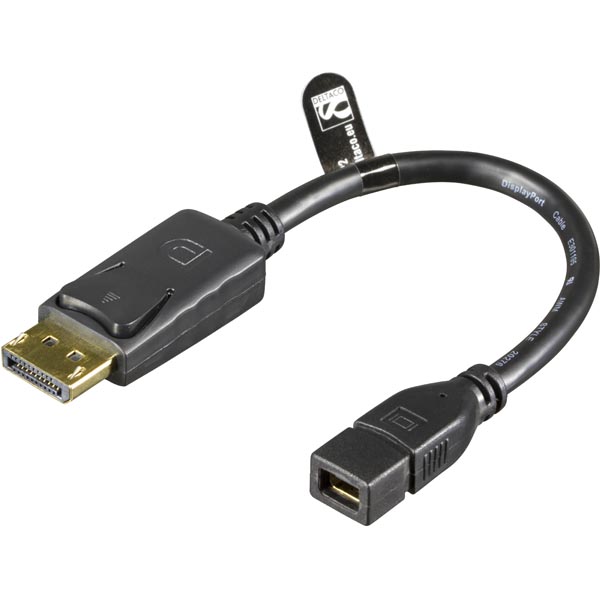 Deltaco DisplayPort uros - Mini DisplayPort naaras, 0.2m, musta